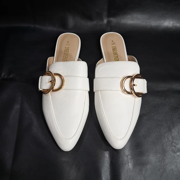 Dream Pairs Women's White Pointed Toe Flat Slip On Mules Size 9 - Picture 3 of 16